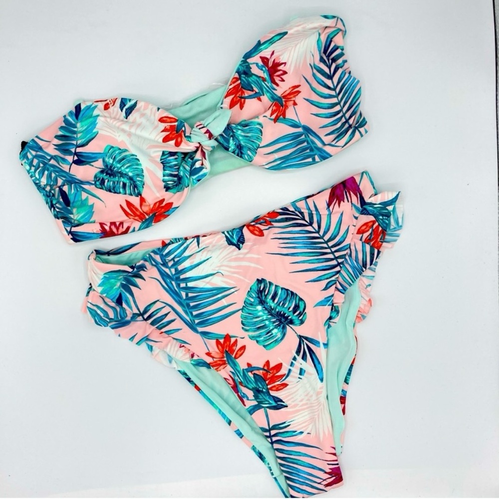 NWT - Dolce Vita | 2-pc Bikini Pink Tropical Palm High waisted & Reversible sz M